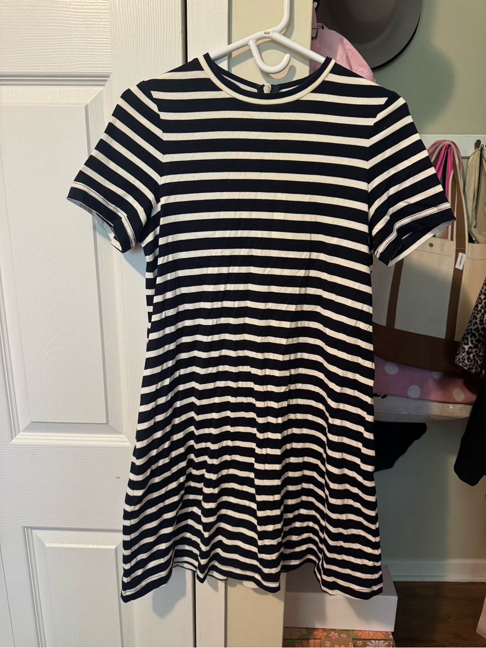 Girls' Navy & White Striped Short Sleeve Dress